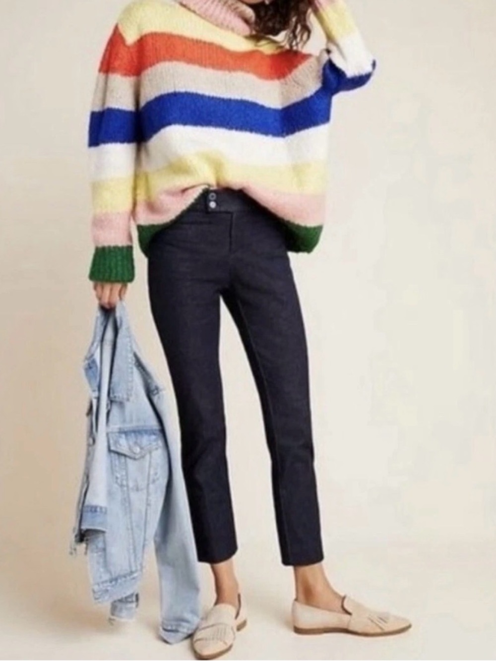 ANTHROPOLOGIE The Essential Slim Denim Split Hem Trousers Women's Size US 4